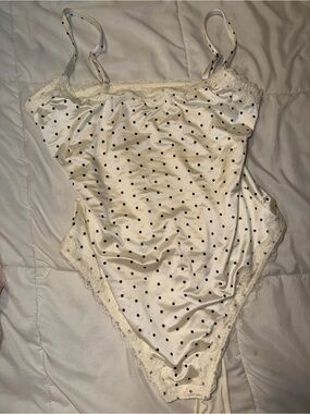 NEW! Took the tags off Polka Dot Lace Trim Bodysuit - White/Black